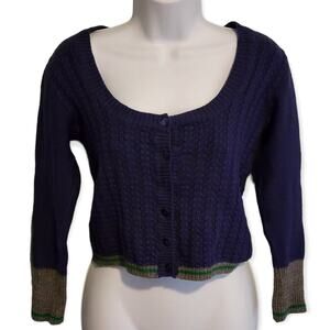 Le Mont Saint Michel Cropped Cardigan Y2K Ribbed Sweater Size Small